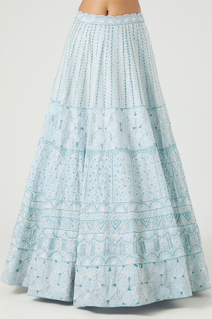 Powder Blue Bridal Lehenga Set With Embroidery by Disha Patil at Pernia's Pop Up Shop