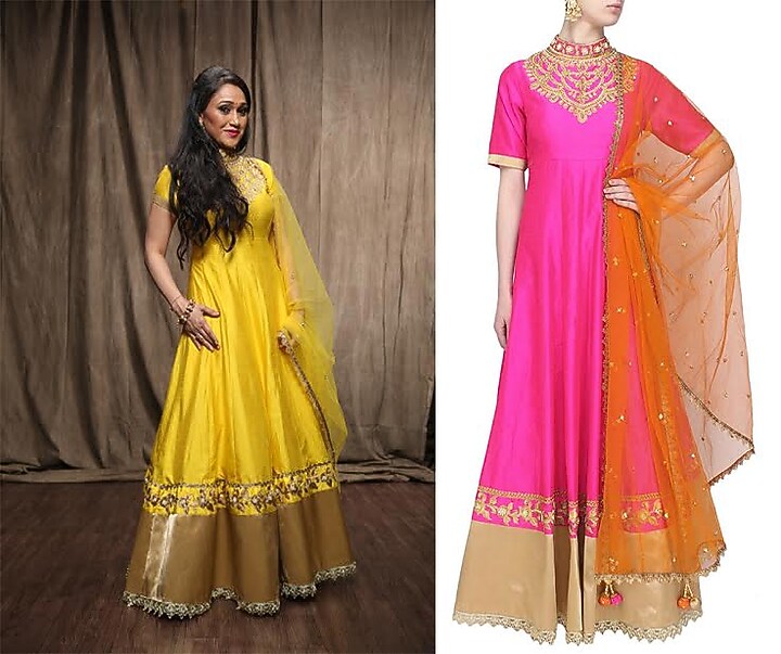 Pink gota patti embroidered anarkali set available only at Pernia's Pop Up Shop.