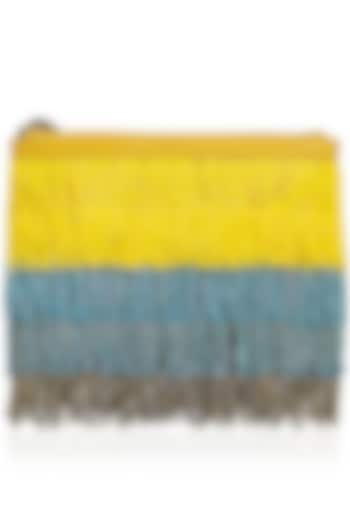 Yellow, Blue and Grey Cutdana Fringes Sling Bag by Diva'ni