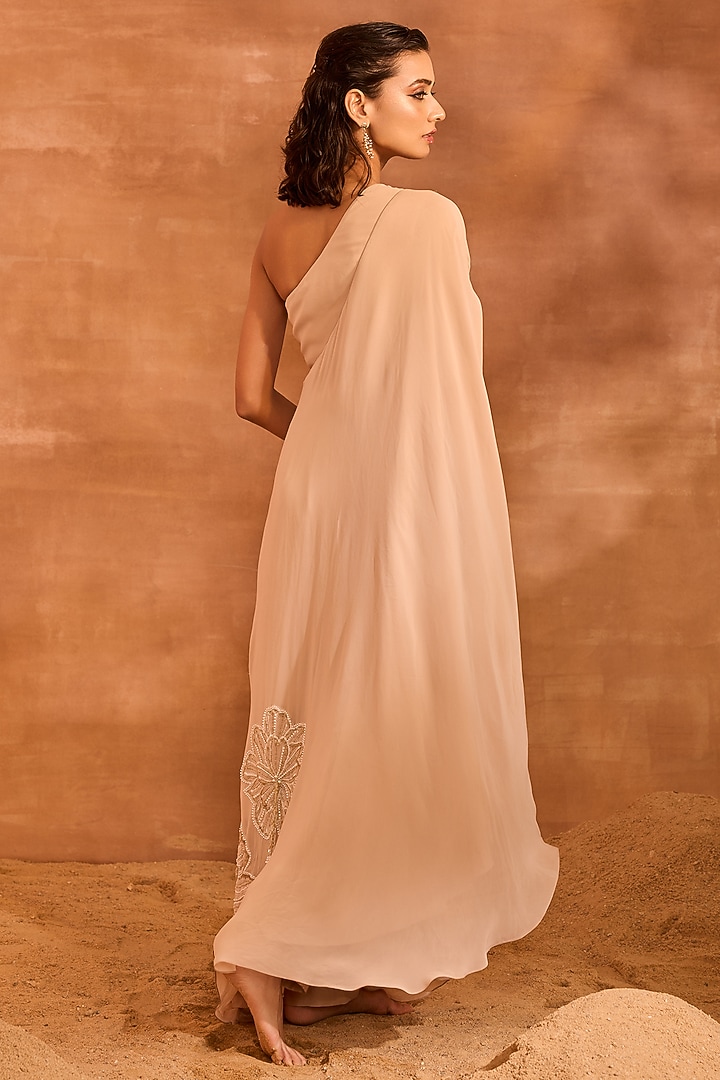 Beige Georgette Embroidered One-Shoulder Kurta Set by Divya Aggarwal at Pernia's Pop Up Shop