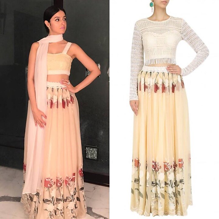 Ivory crop top and floral work skirt set available only at Pernia's Pop Up Shop.