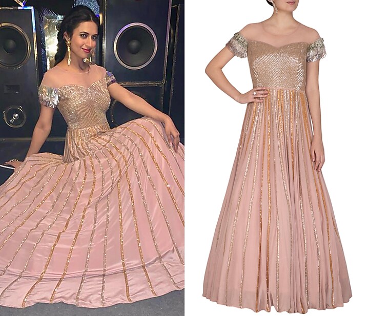 Dusty Rose Pink Embroidered Engagement Gown by Aashna Behl at Pernia's Pop Up Shop