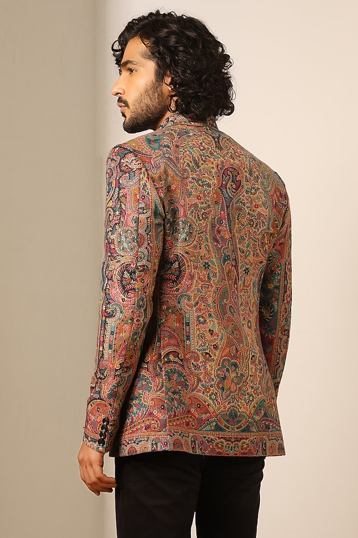 Multi-Colored Fine Wool Silk Wedding Bandhgala by Dusala Men at Pernia's Pop Up Shop