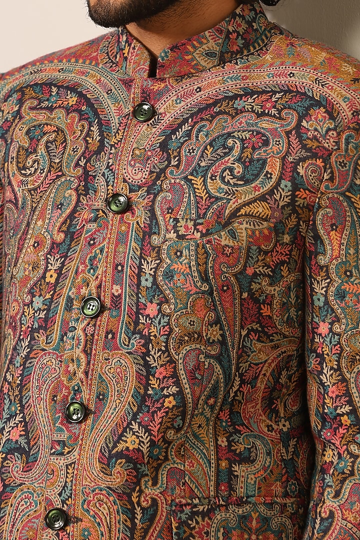 Multi-Colored Fine Wool Silk Wedding Bandhgala by Dusala Men at Pernia's Pop Up Shop