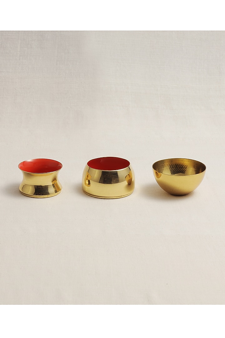 Narangi Brass & Enamelled Small Bowl (Set of 3) by Ikkis at Pernia's Pop Up Shop