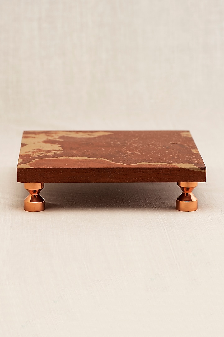 Red Sandstone & Copper Chowki Platter by Ikkis
