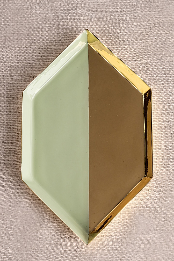 Mint Brass & Enamel Shatkon Platter by Ikkis