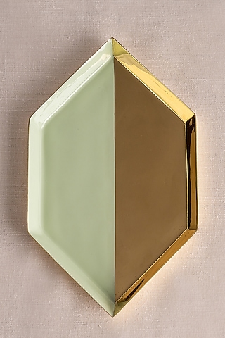 Mint Brass & Enamel Shatkon Platter by Ikkis
