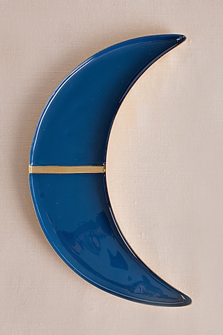 Cobalt Blue Brass & Enamel Quarter Moon Plate by Ikkis