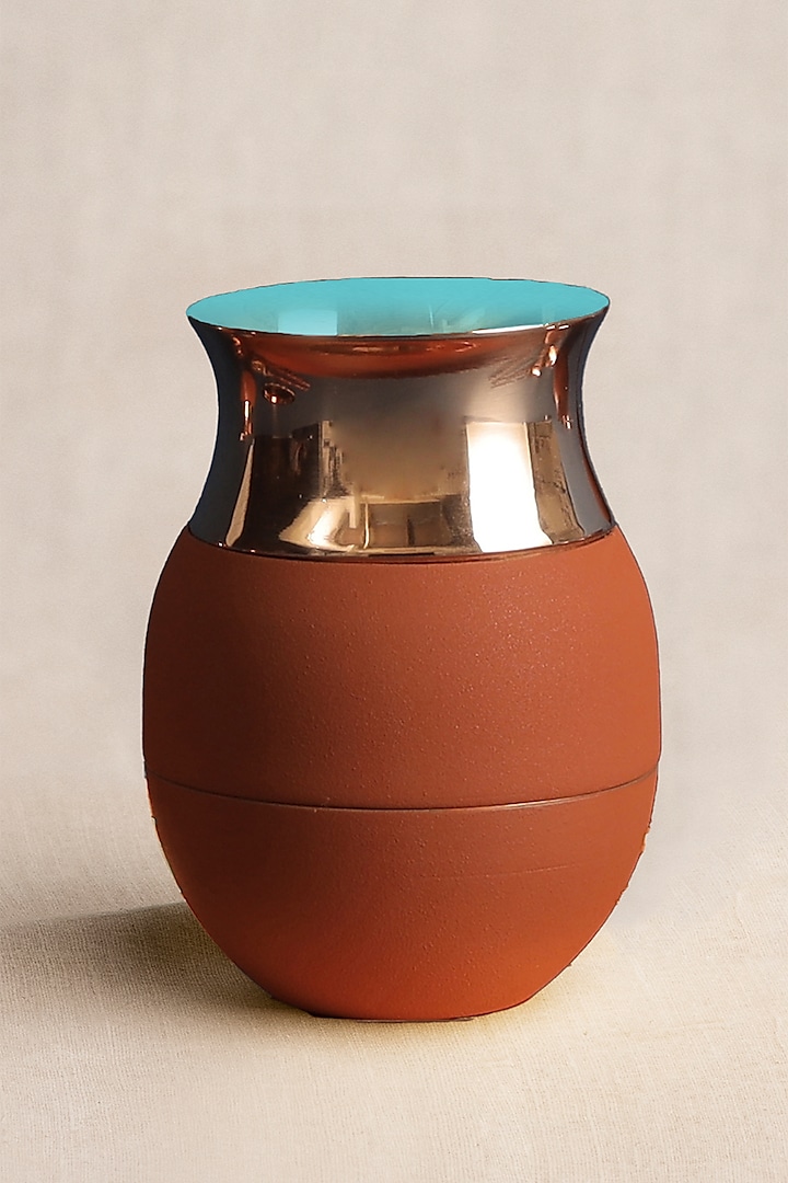 Powder Blue Copper, Terracotta, Enamel Small Lota Tiffin by Ikkis at Pernia's Pop Up Shop