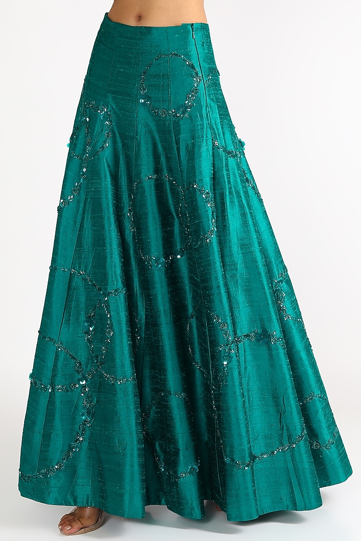 Turquoise Embroidered Wedding Lehenga Set by Diksha Tandon at Pernia's Pop Up Shop