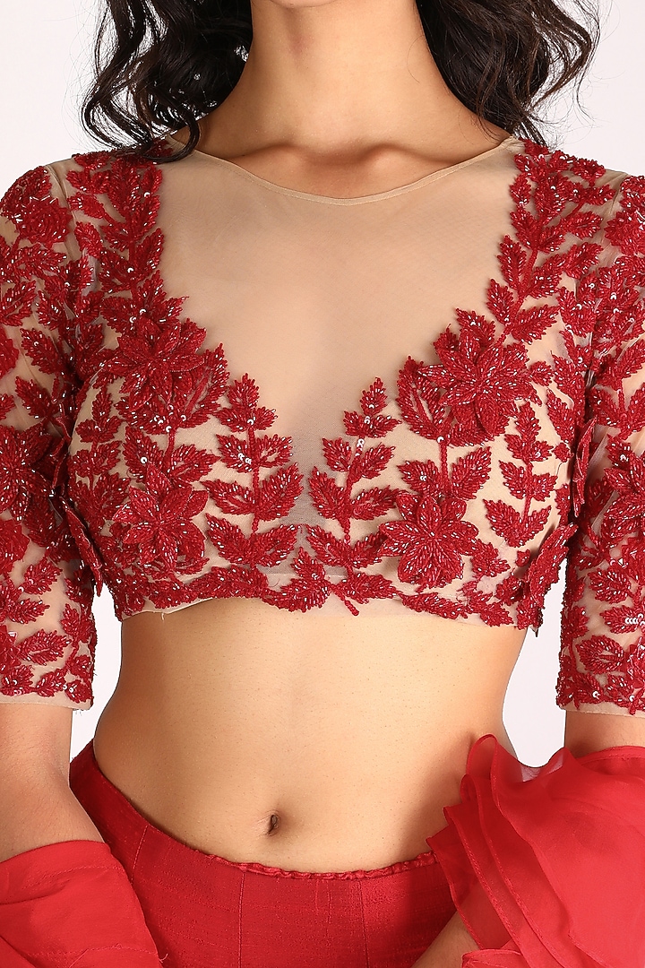 Red Embroidered Wedding Lehenga Set by Diksha Tandon at Pernia's Pop Up Shop