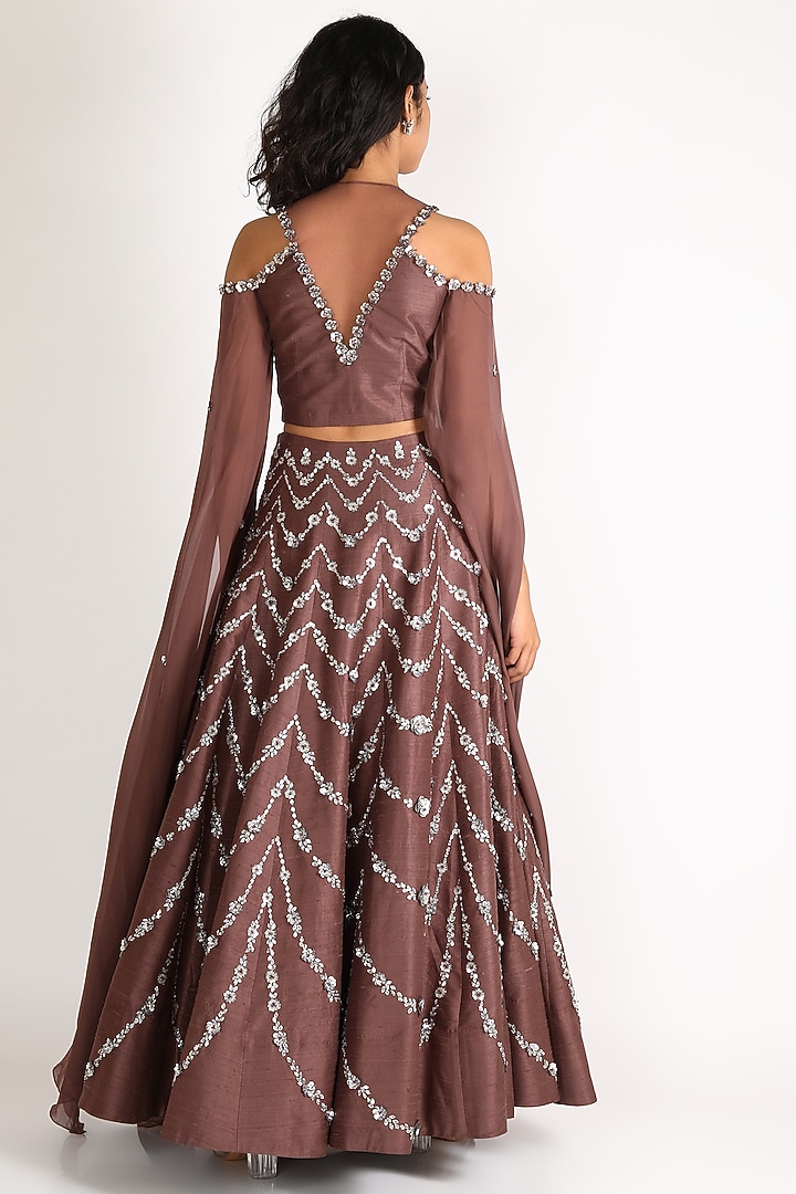 Brown Embroidered Wedding Lehenga With Blouse by Diksha Tandon at Pernia's Pop Up Shop
