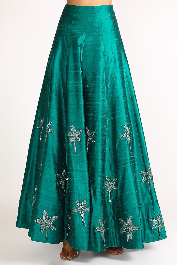 Turquoise Floral Embroidered Wedding Lehenga Set by Diksha Tandon at Pernia's Pop Up Shop