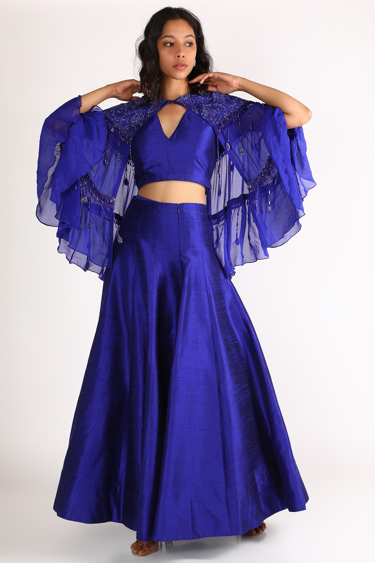 Cobalt Blue Embroidered Lehenga Set by Diksha Tandon