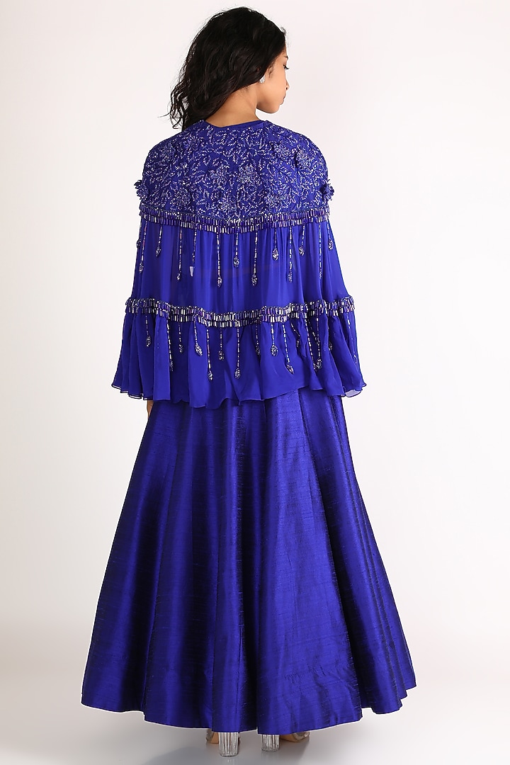Cobalt Blue Embroidered Wedding Lehenga Set by Diksha Tandon at Pernia's Pop Up Shop