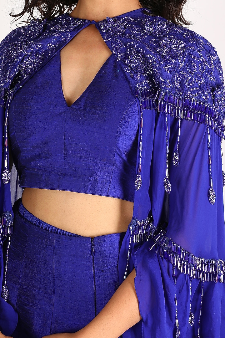Cobalt Blue Embroidered Wedding Lehenga Set by Diksha Tandon at Pernia's Pop Up Shop