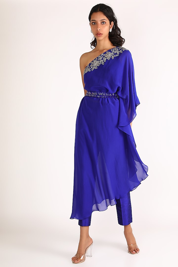 Cobalt Blue Embroidered Tunic Set Design by Diksha Tandon at Pernia's ...