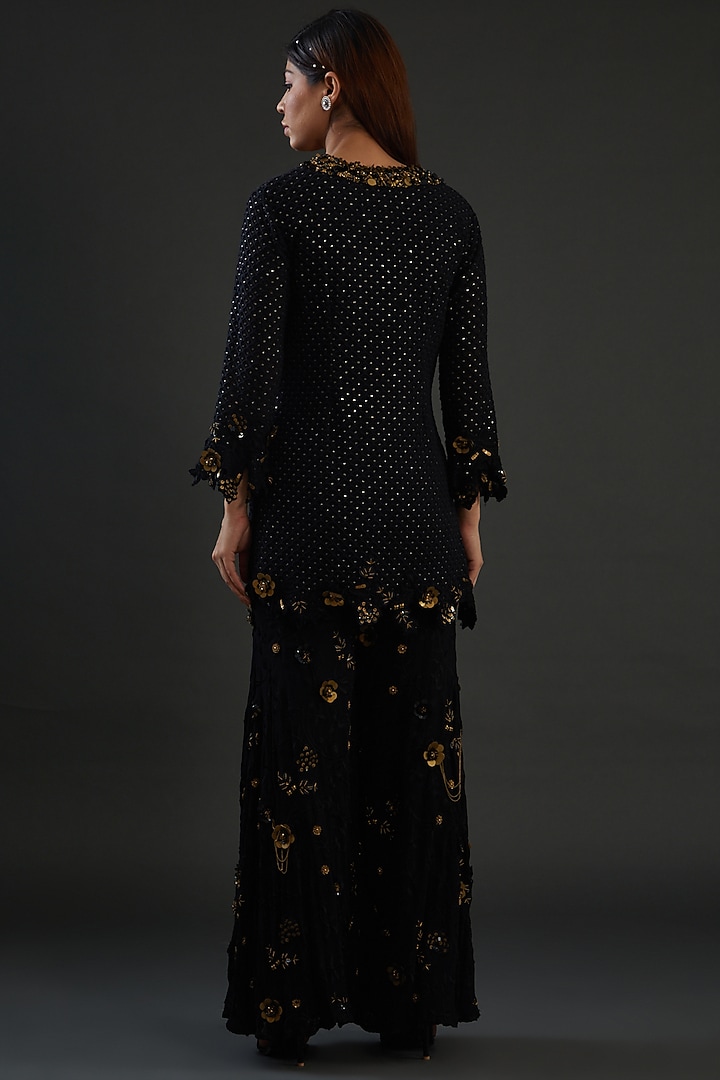 Black Georgette Embellished Wedding Sharara Set by Diksha Tandon at Pernia's Pop Up Shop