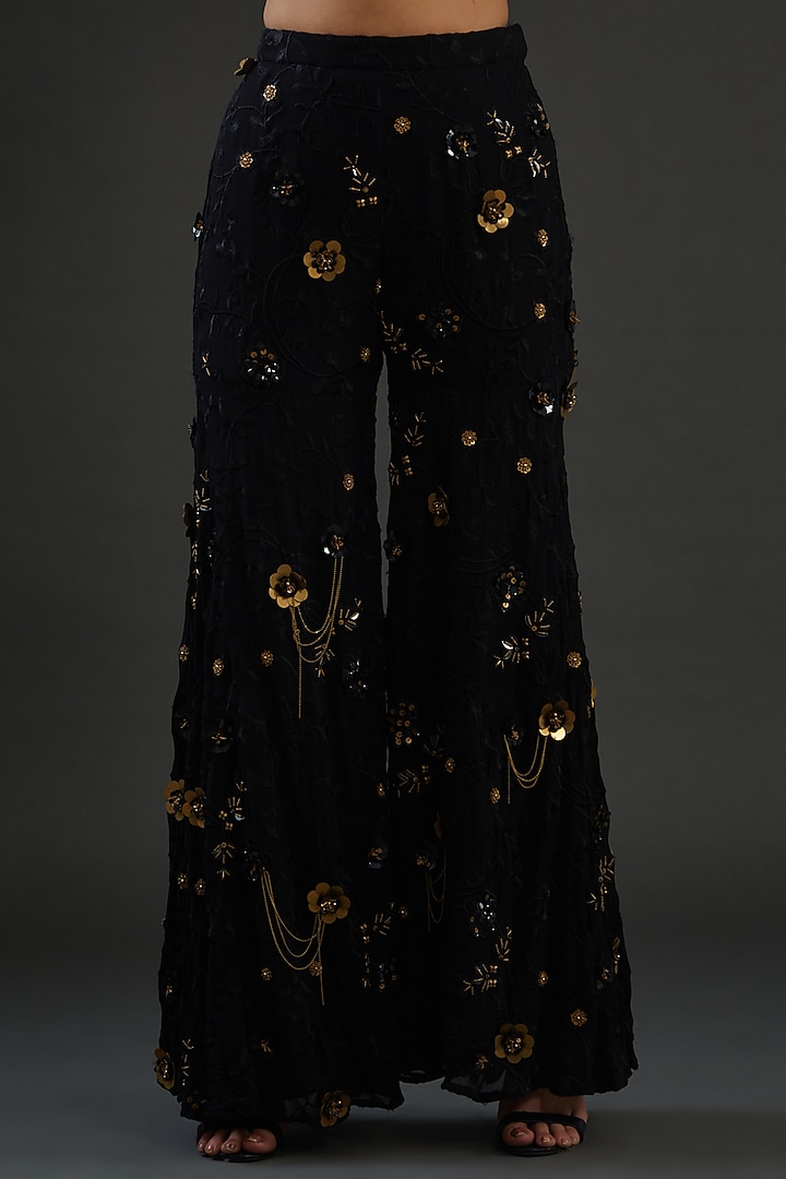 Black Georgette Embellished Wedding Sharara Set by Diksha Tandon at Pernia's Pop Up Shop