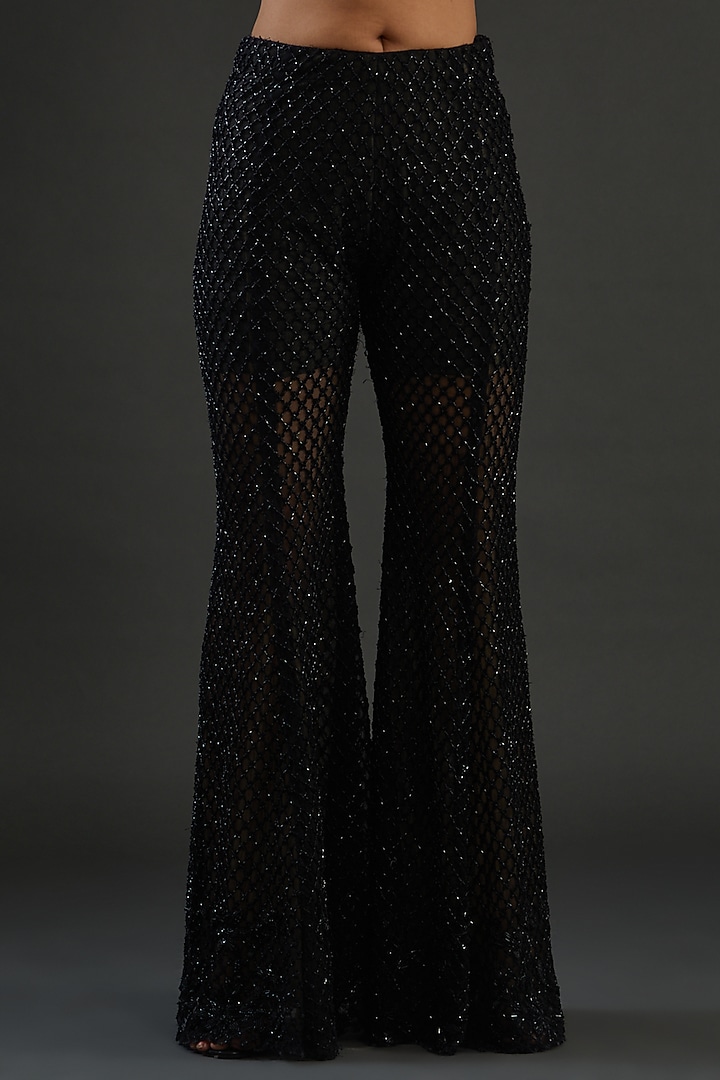 Black Net Hand Embroidered Bridal Sharara Set by Diksha Tandon at Pernia's Pop Up Shop