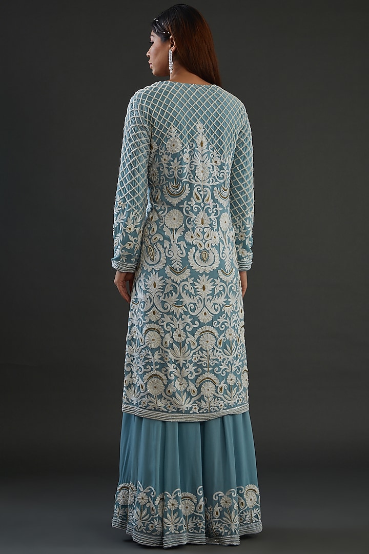 Babyhug Full Sleeve Georgette Embroidered Kurta with Pyjama Set- Teal main image 1