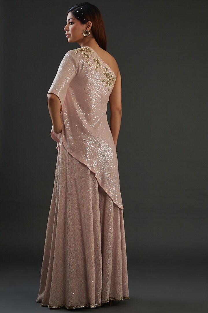 Pink Georgette Embroidered Wedding Sharara Set by Diksha Tandon at Pernia's Pop Up Shop
