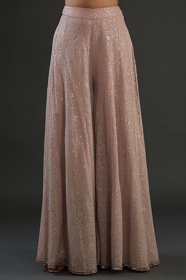 Pink Georgette Embroidered Wedding Sharara Set by Diksha Tandon at Pernia's Pop Up Shop