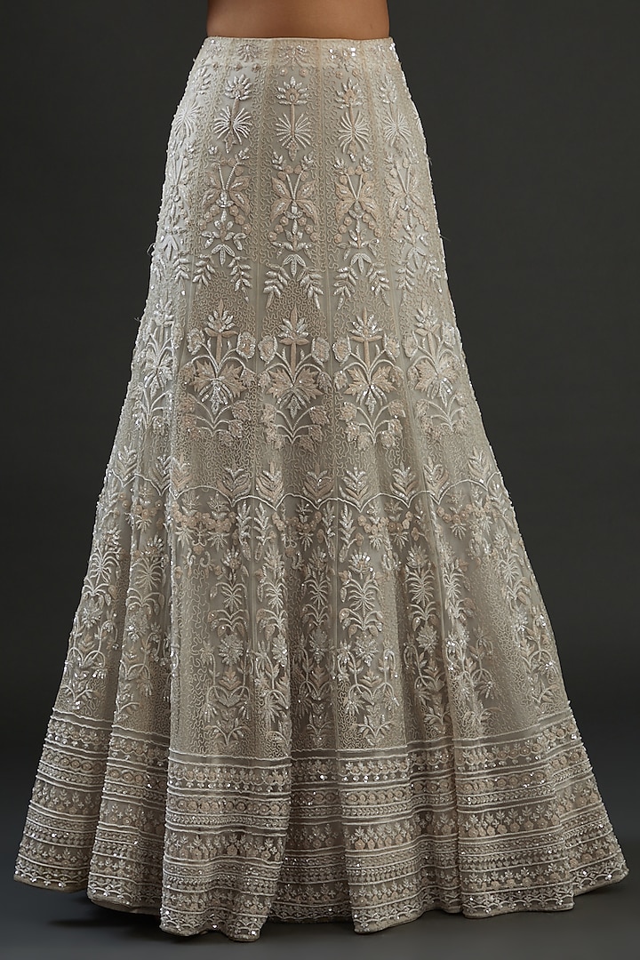 Ivory Net Hand Embroidered Bridal Lehenga Set by Diksha Tandon at Pernia's Pop Up Shop