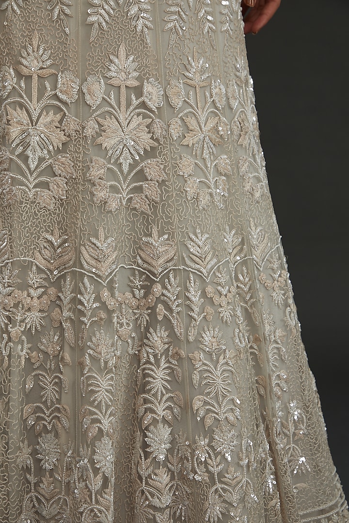Ivory Net Hand Embroidered Bridal Lehenga Set by Diksha Tandon at Pernia's Pop Up Shop