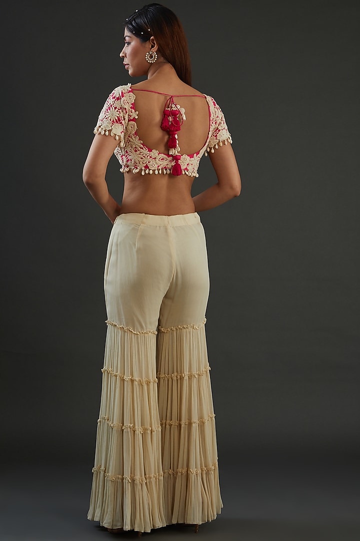Beige Georgette Sharara Wedding Saree Set by Diksha Tandon at Pernia's Pop Up Shop