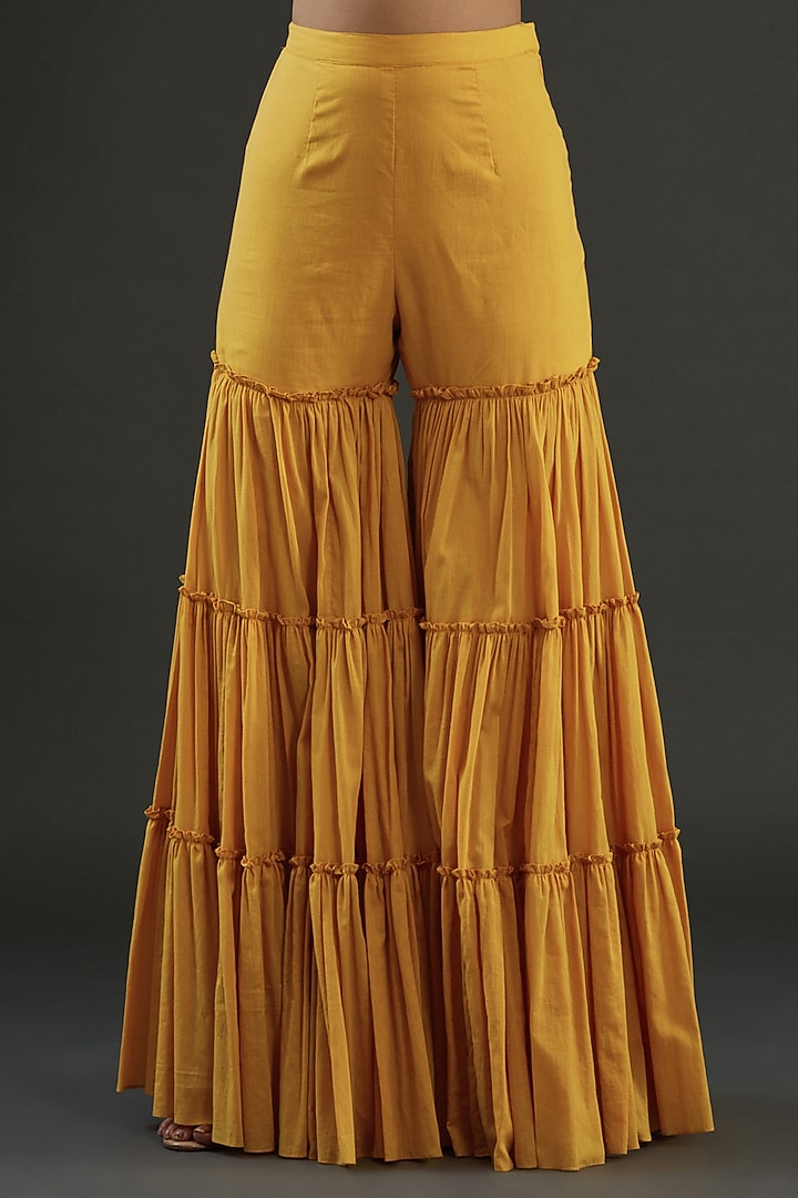 Mustard Silk Gharara Set by Diksha Tandon at Pernia's Pop Up Shop