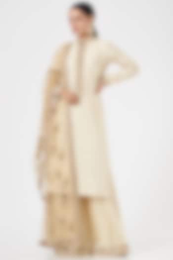 Ivory Moga Silk Sharara Set by Diksha Tandon
