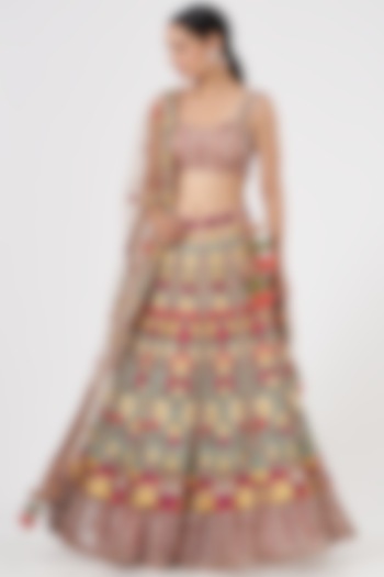 Beige Embroidered Bridal Lehenga Set by Diksha Tandon at Pernia's Pop Up Shop