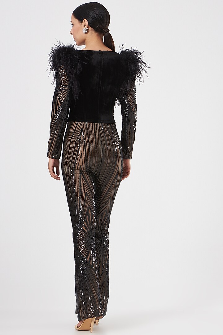 Black Embellished Jumpsuit by Diksha Tandon at Pernia's Pop Up Shop
