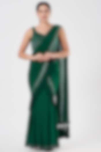 Emerald Green Draped Saree Set by Diksha Tandon