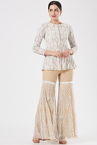 Off-White Pure Crepe Pant Set Design by Paulmi & Harsh at Pernia's Pop Up  Shop 2024