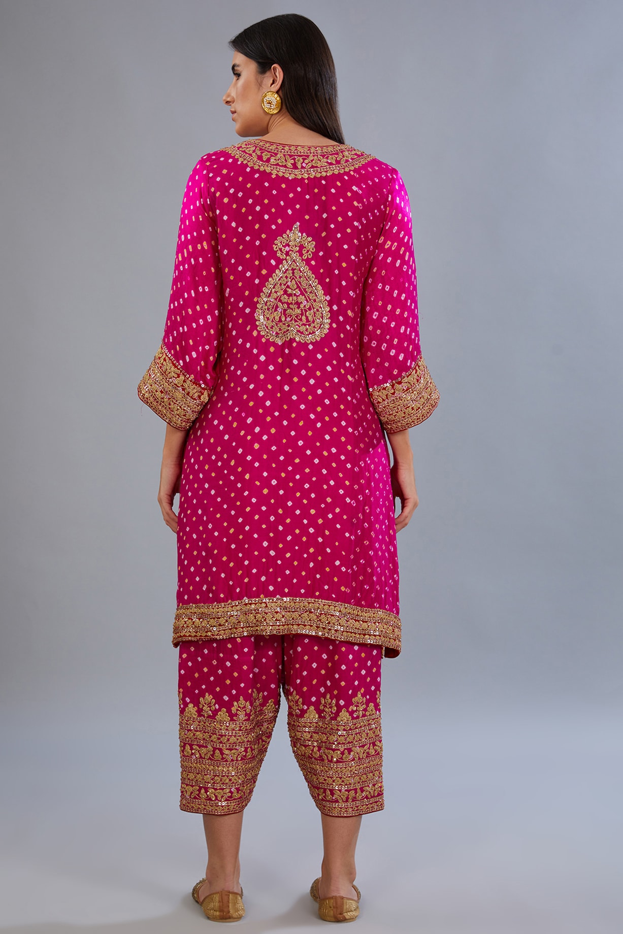 Pink - Bandhani Tie-Dye Modal Silk Straight Kurta