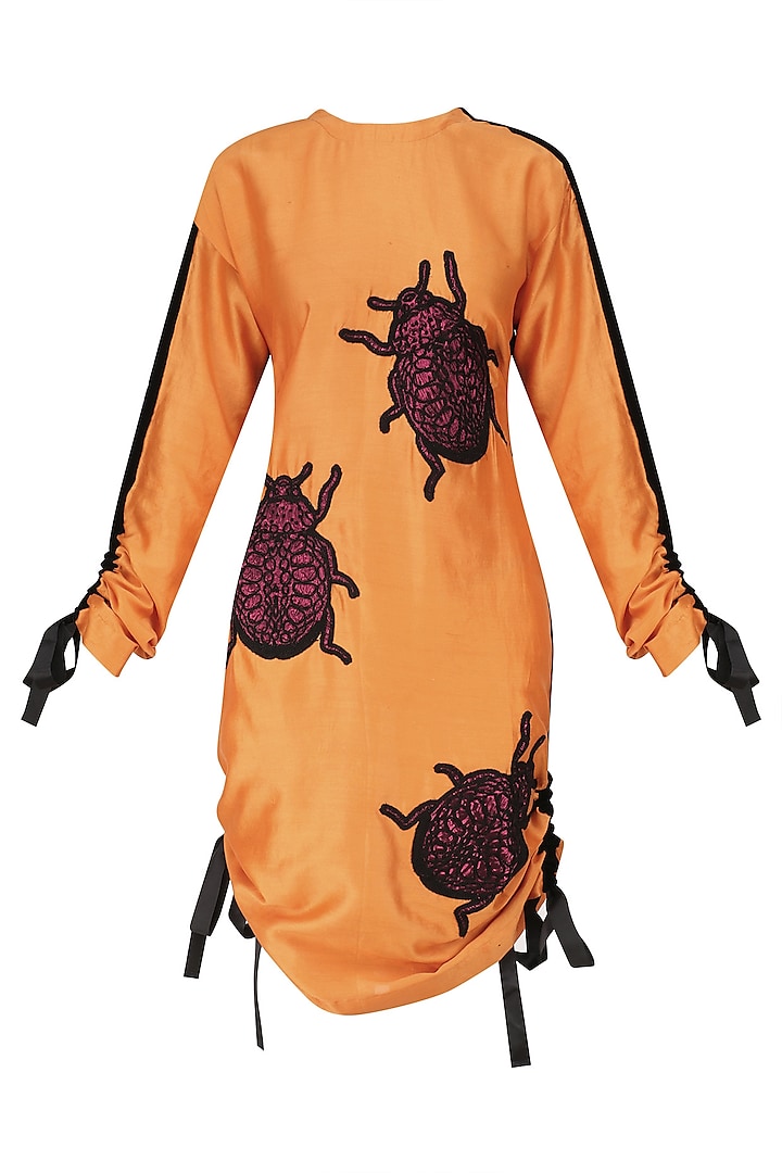 Orange Bugs Motifs Pull Up Dress by Dhruv Kapoor