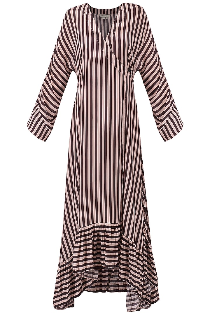 Blush Pink and black striped maxi wrap dress available only at Pernia's Pop Up Shop.