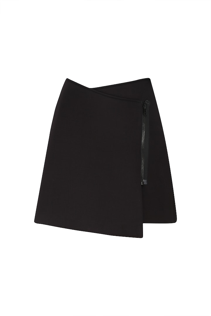 Black Asymmetric Wrap Skirt by Dhruv Kapoor