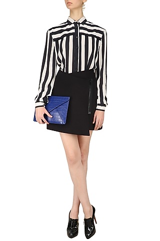 Black Asymmetric Wrap Skirt by Dhruv Kapoor