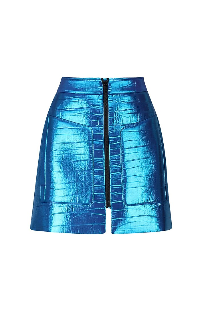 Metallic Blue Double Pocket Trinket Skirt by Dhruv Kapoor