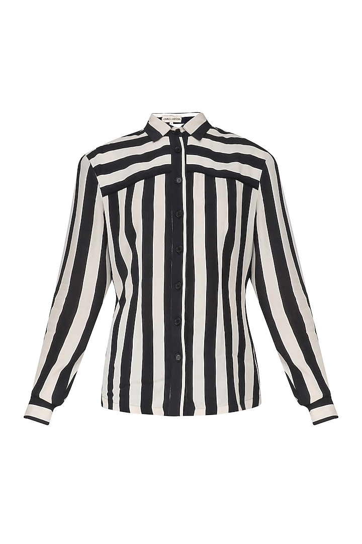 Black Striped Padded Shirt by Dhruv Kapoor