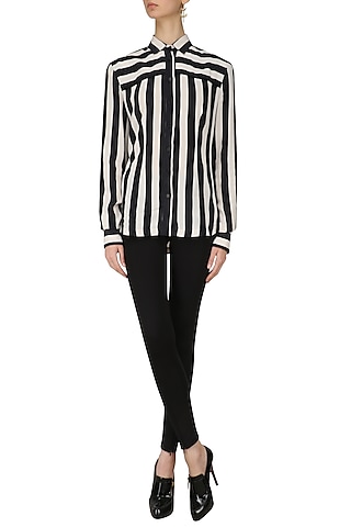 Black Striped Padded Shirt by Dhruv Kapoor