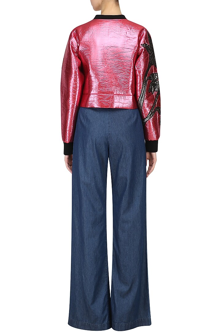 Metallic pink cropped bomber jacket available only at Pernia's Pop Up Shop.