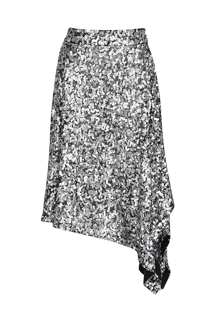 Silver sequins asymmetric skirt available only at Pernia's Pop Up Shop ...