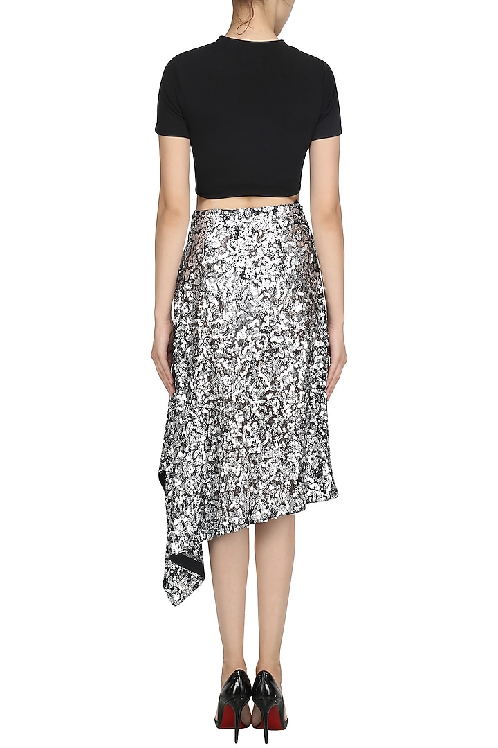 Silver sequins asymmetric skirt available only at Pernia's Pop Up Shop.