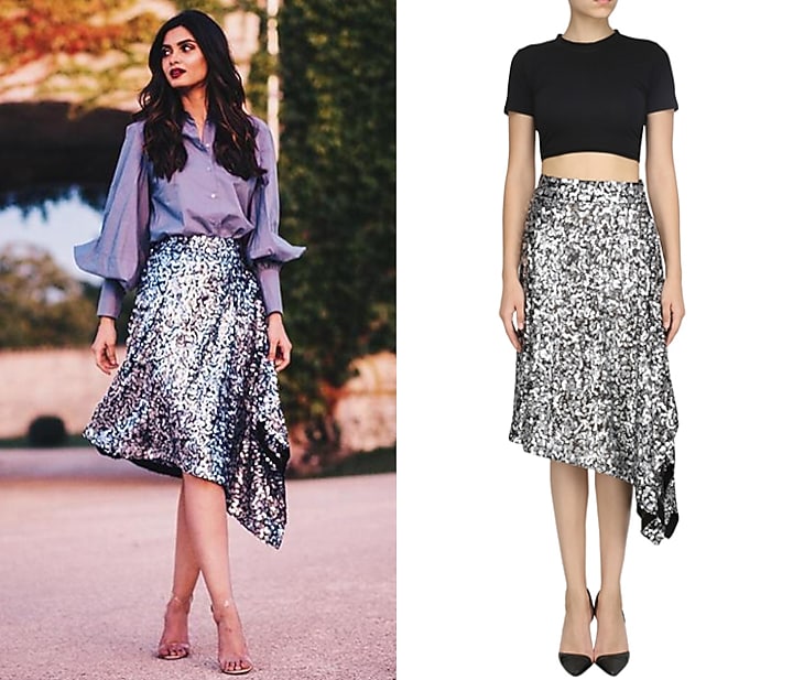 Silver sequins asymmetric skirt available only at Pernia's Pop Up Shop.