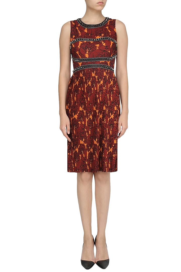 Orange printed embroidered dress available only at Pernia's Pop Up Shop.